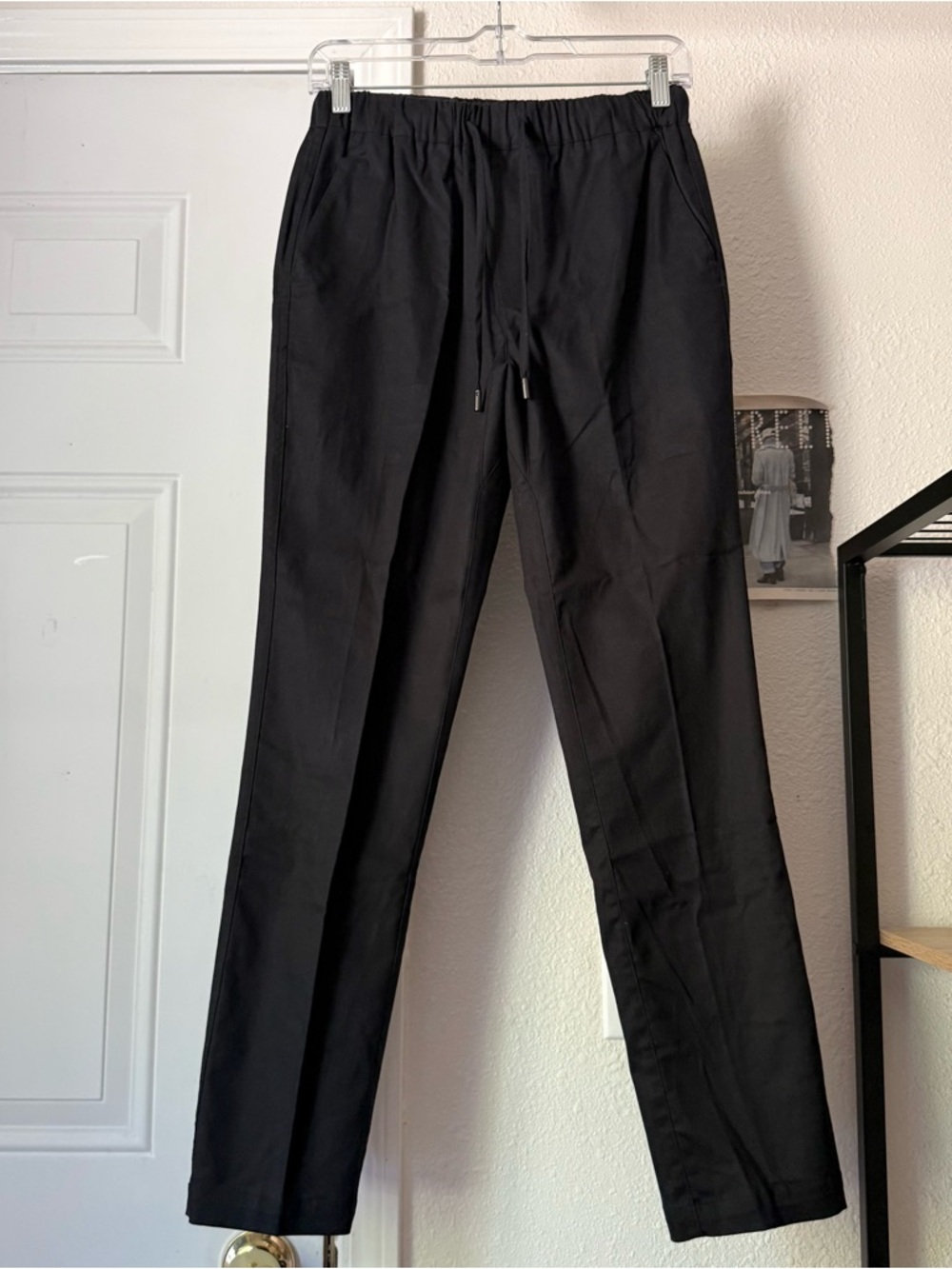 WILDFANG black cotton elastic drawstring essential slim leg trousers pants
